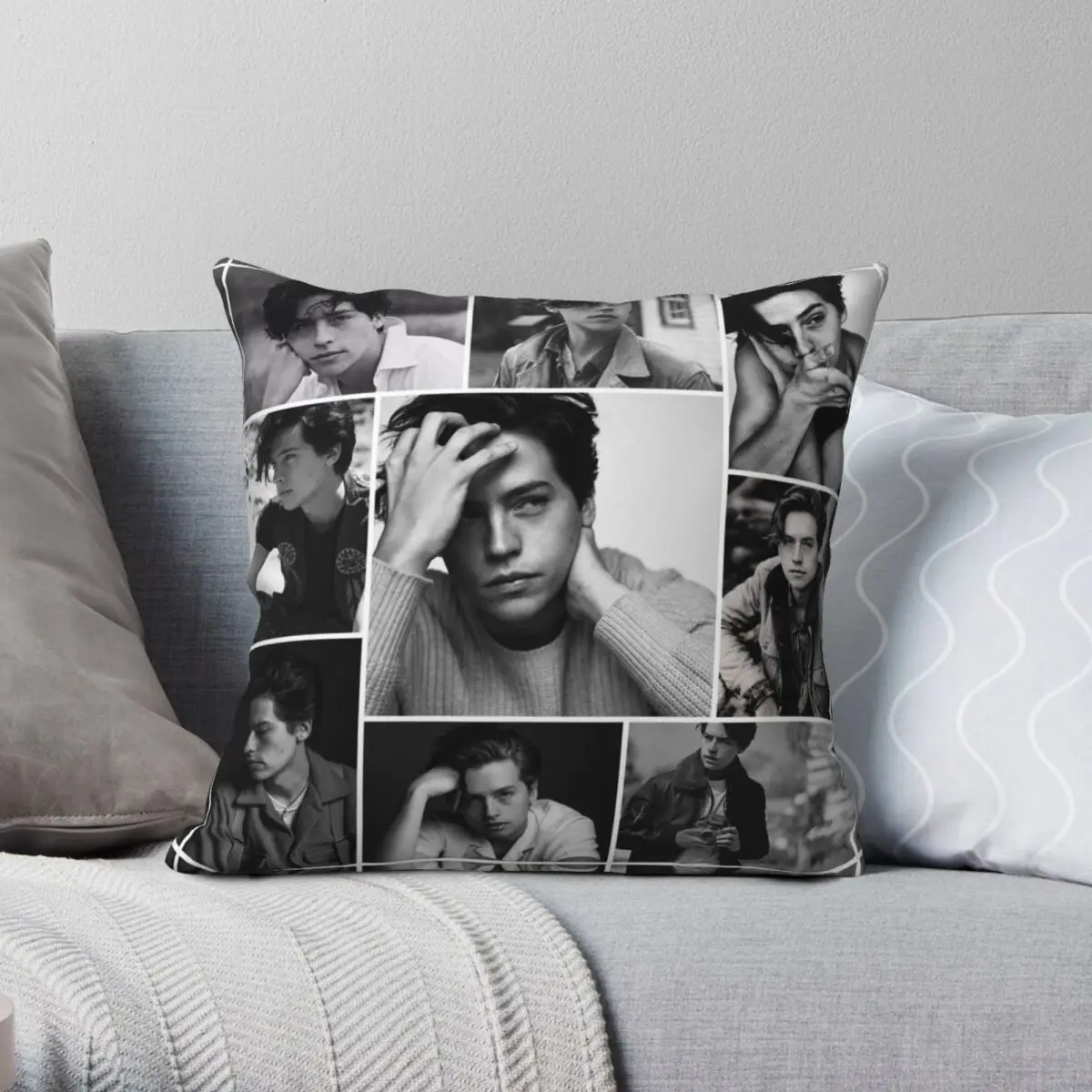 Cole Sprouse Black And White Pillowcase Polyester Linen Velvet Pattern Zip Decor Throw Pillow Case Car Cushion Case