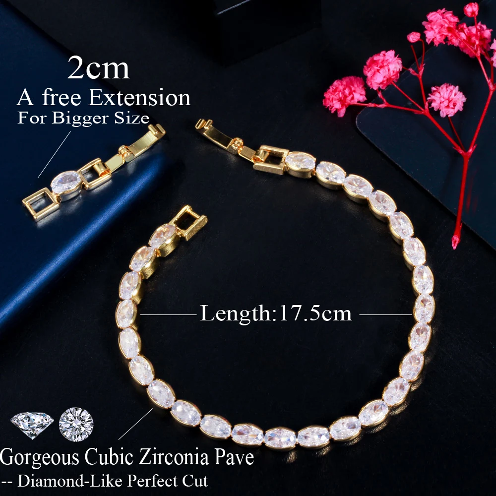 CWWZircons Shining White Gold Color Oval Cubic Zirconia Tennis Bracelet Bangle for Women Wedding Bridal Party Accessories CB263