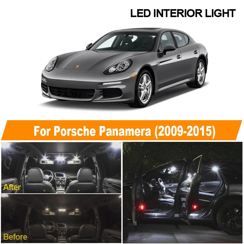 22pcs White Canbus LED License Plate Lamp Interior Dome Map Reading Light Kit For 2009-2015 Porsche Panamera Cargo Footwell Bulb