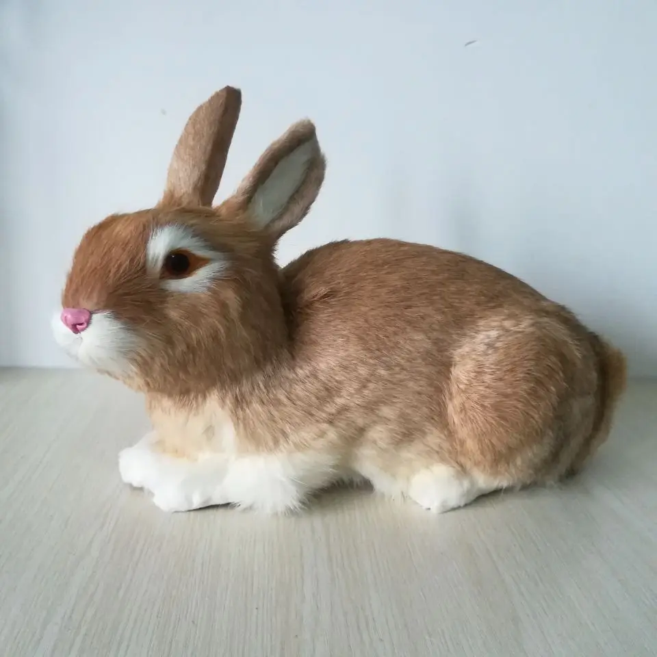 real life toy about yellow prone rabbit plastic&furs rabbit large 33x16x22cm hard model prop handicraft decoration gift b1012