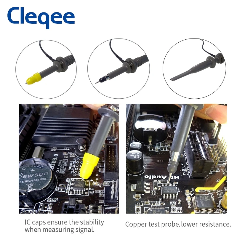 Cleqee P6100 2PC 100MHz BNC Oscilloscope Probe Kit DC-100MHz Alligator Clip Test Probe for Tektronix HP X1/X10