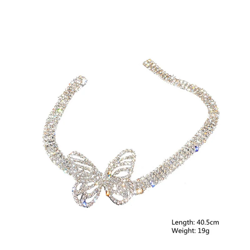 FYUAN-gargantilla de cristal de mariposa para mujer, collares brillantes con diamantes de imitación, accesorios de joyería llamativos