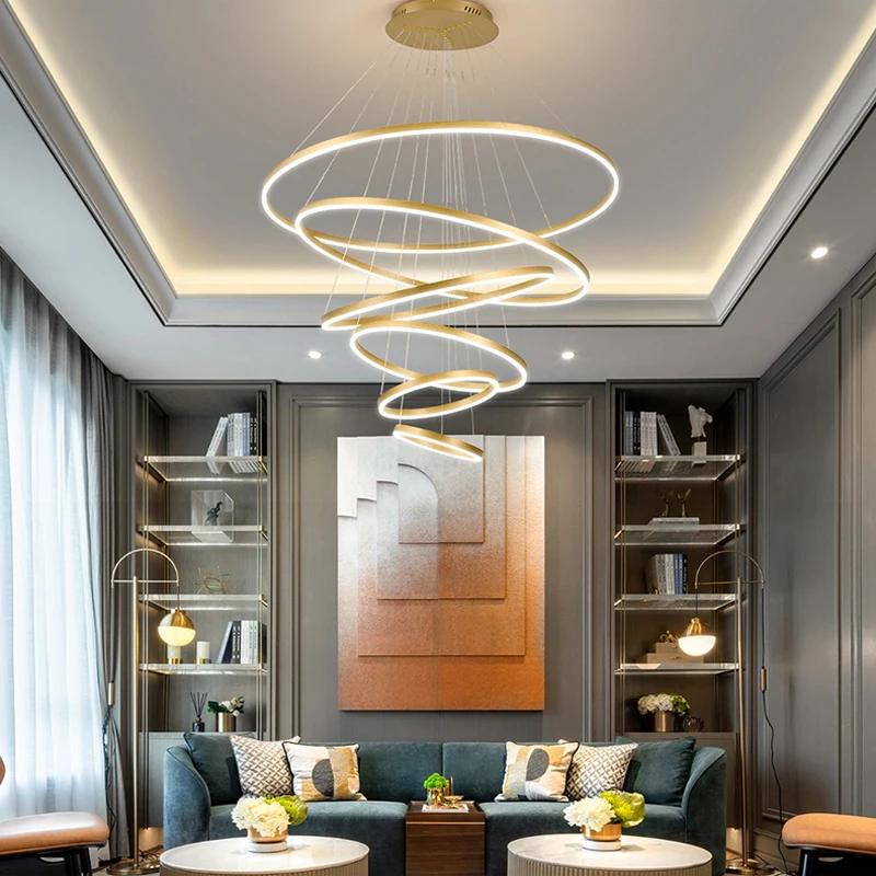 Modern LED Ring Pendant Lights Golden Creative Aluminum Circle Pendant Light for Living Room Restaurant Home Ring Lamp