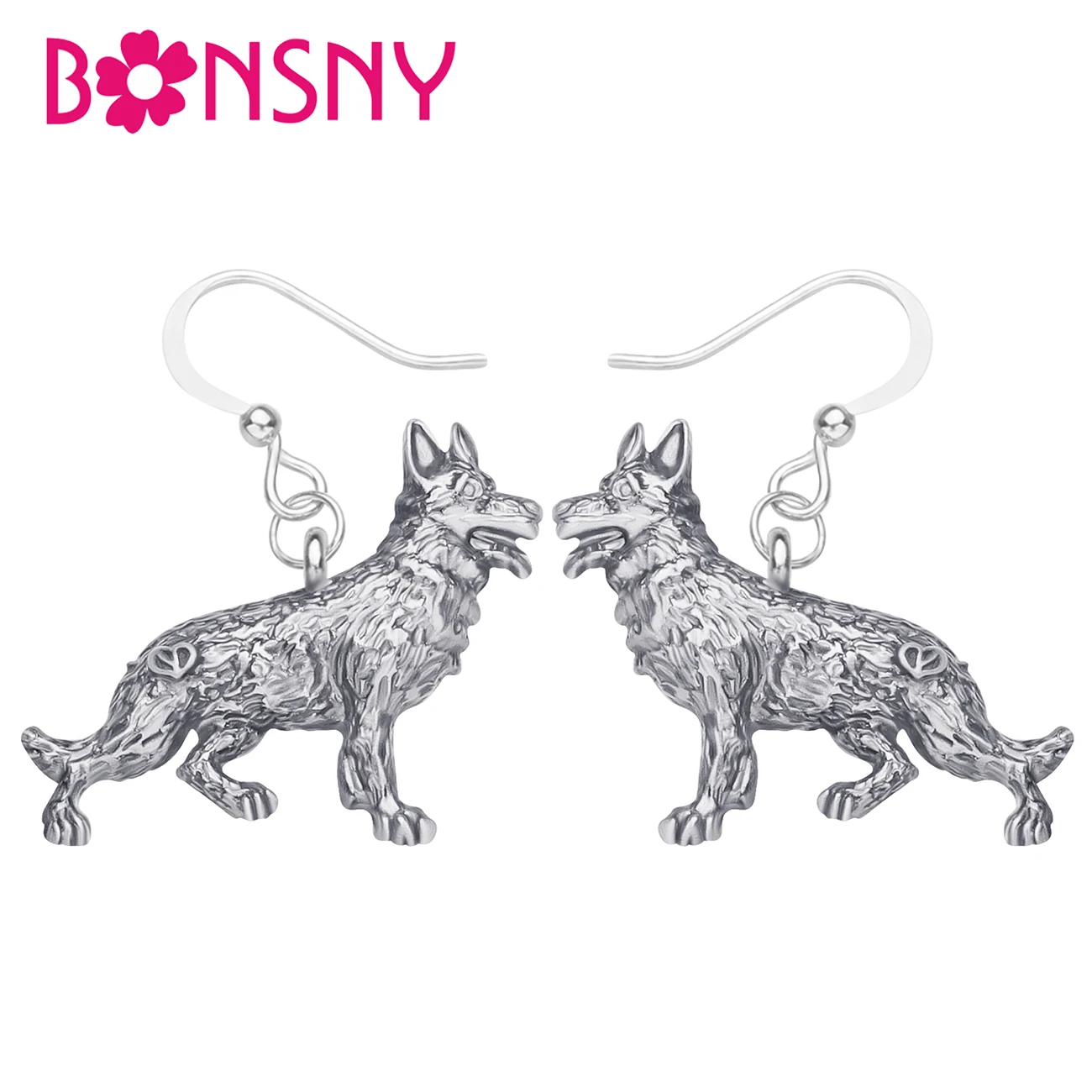 Bonsny Plated Alloy Antique Gold Germany Shepherd Dog Earrings Cute Metal Animal Drop Dangle Jewelry For Young Party Charm Gift