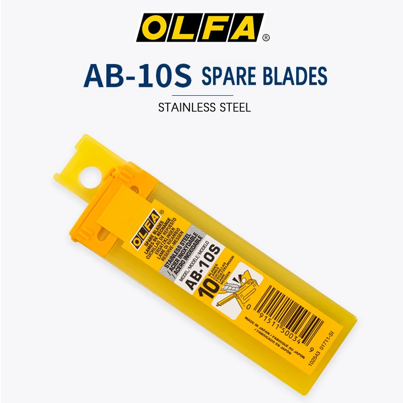 OLFA AB-10S Stainless Steel Spare Blades 10pcs 9mm Standard-Duty Precision Snap-off Blade for Cutter A-3/NA-1/SPC-1/SVR-1 Knife