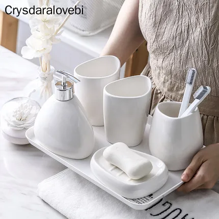 Ceramics Bathroom Accessories Set Soap Dispenser/Toilet Brush/Tumbler/Soap Dish Cotton Swab Aromatherapy Bathroom Products