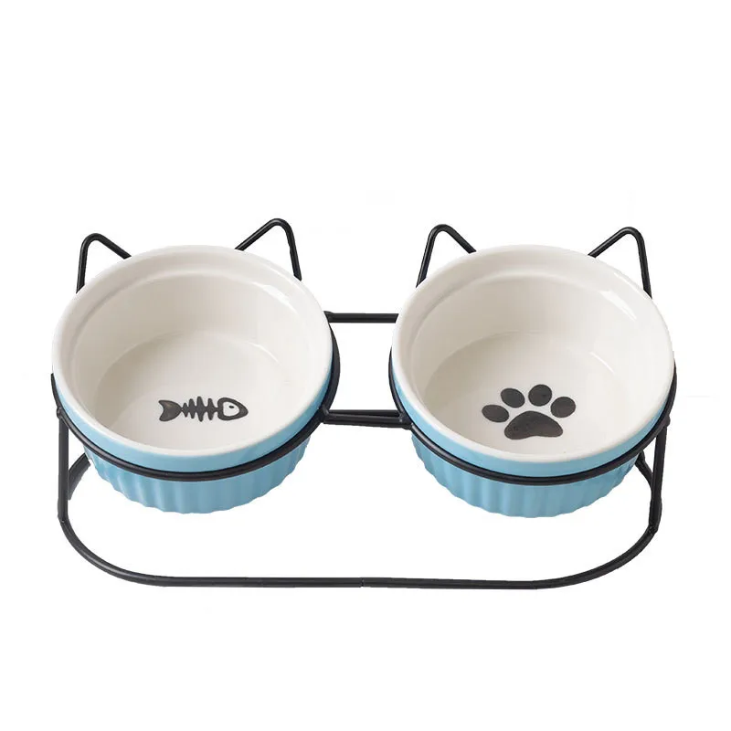 Cute Cats Dogs Feeders Bowls Double Ceramic Elevated Cat Bowls Pet Drinking Bowls Water Food Dishes Prevent Cervical Spondylosis