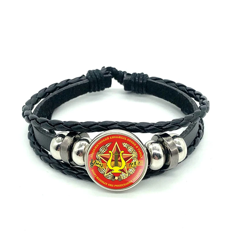 Republic of Belarus Symbol Badge Leather Bracelets Black Charm Multi Layers Weave Handmade Punk Charm Bracelets for Belarus