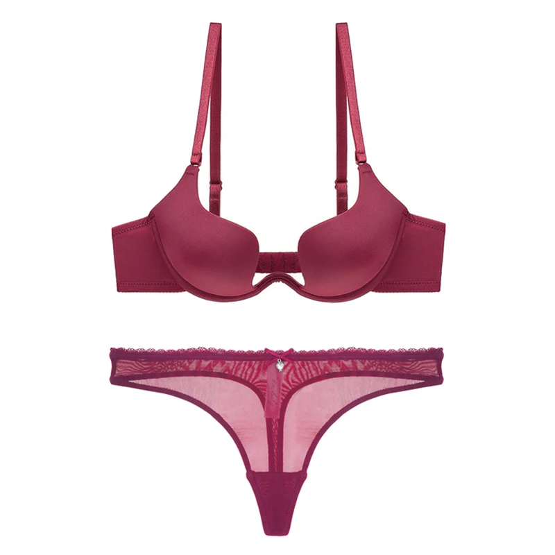 Thick Cotton Push Up Bra And Thong Sets For Women Sexy Lingerie Plus Size Mesh Underwear Seamless Bras Panties Set A B C D Cup