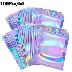 100pcs/lot Iridescent Zip lock Bags Pouches Cosmetic Plastic Laser Zipper Plastic Retail Packaging Poly Pouches Ziplock Bags