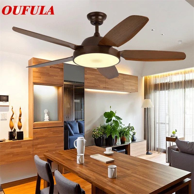 

AOSONG Modern Ceiling Fan Lights Lamps Brown Fan Blade With Remote Control Suitable For Dining Room Bedroom Restaurant