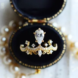 Huitan Luxury Crown Wedding Ring for Women Inlaid AAA Cubic Zirconia Gold Color Band Ring Ceremony Party 2021 Fashion Jewelry