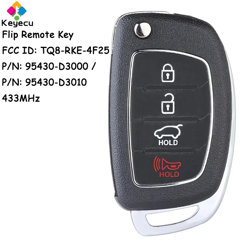 

KEYECU Flip Remote Control Car Key With 4 Buttons 433MHz for Hyundai Tucson 2015 2016 2017 2018 2019 Fob 95430-D3010 95430-D3000