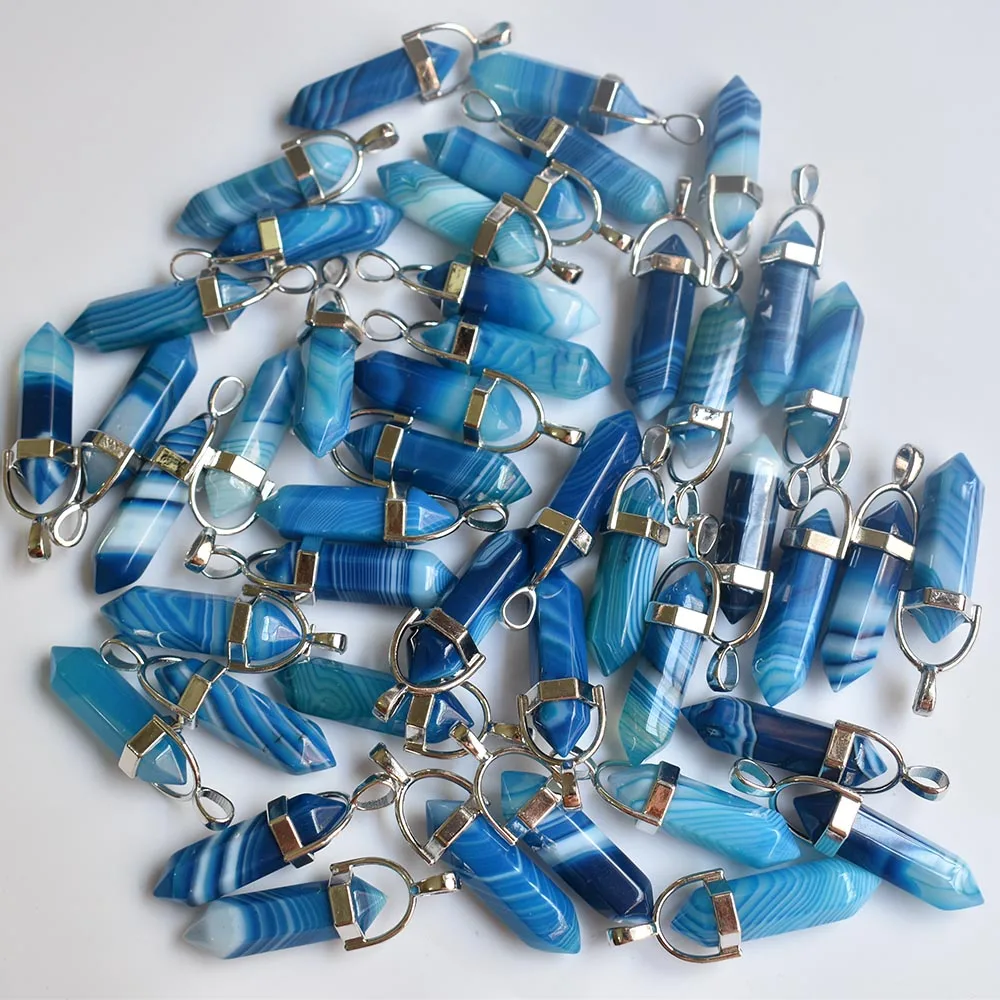 Wholesale 50pcs/lot 2020  trendy stripe blue onyx bullet shape point Chakra charms pendants for jewelry making free shipping