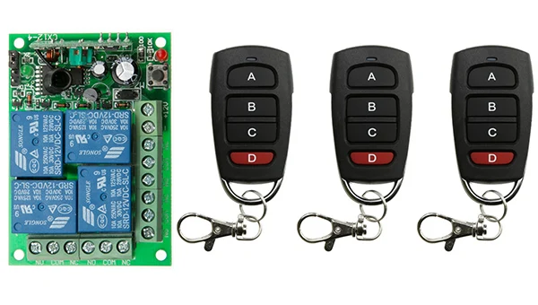 DC 12V 24V 4 Channel 4CH RF Wireless Remote Control Switch System Receiver + Transmitter, 315 433 MHz