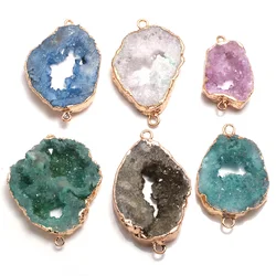 New Natural Druzy Agates Pendant Connectors Irregular Gold Plated Double Hole Connectors for DIY Jewelry Making Gift