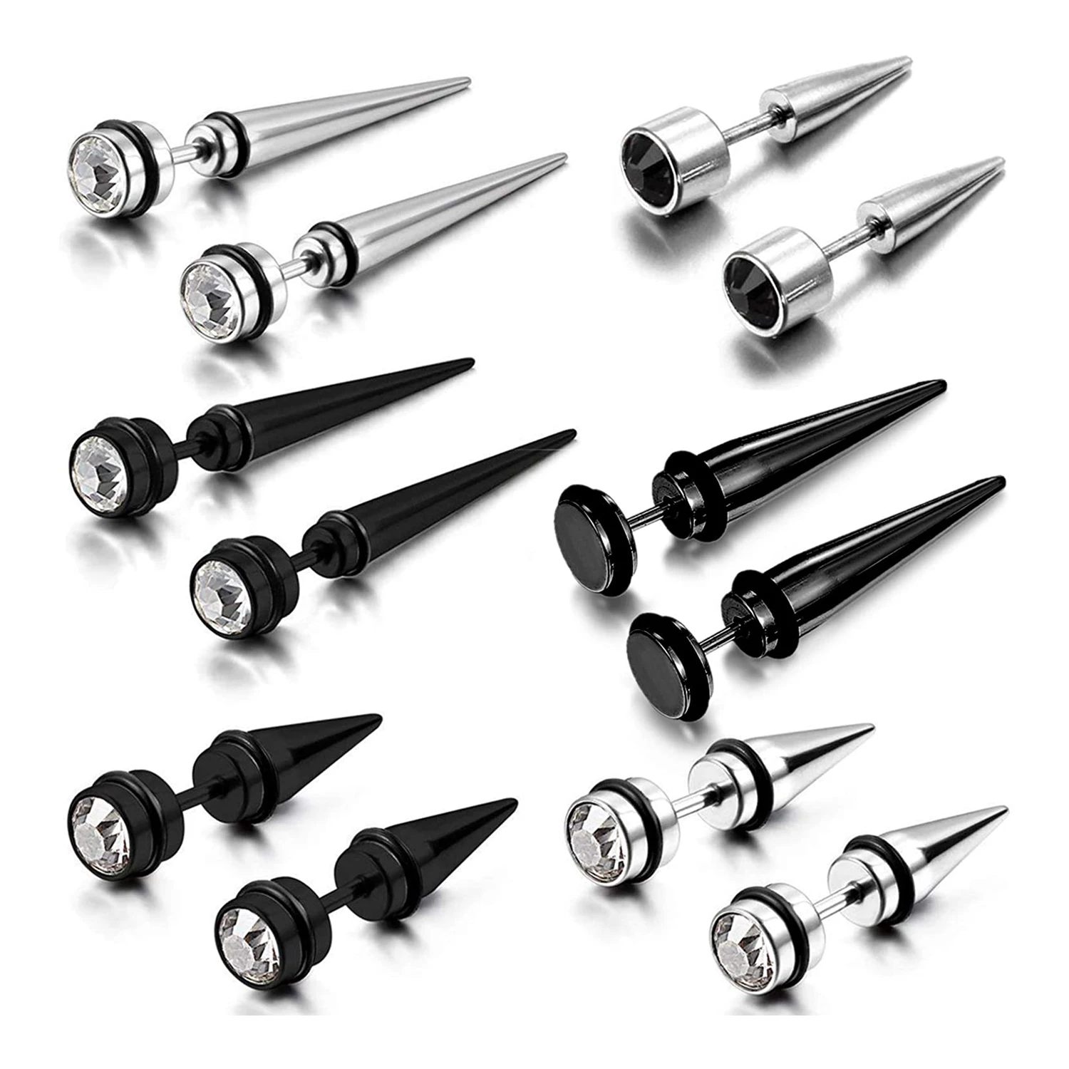 1 Pair Men\'s Stainless Steel Fake Illusion Tunnel Cheater Piercing Jewelry Stud Earrings Set Punk Jewelry