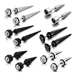 1 Pair Men's Stainless Steel Fake Illusion Tunnel Cheater Piercing Jewelry Stud Earrings Set Punk Jewelry