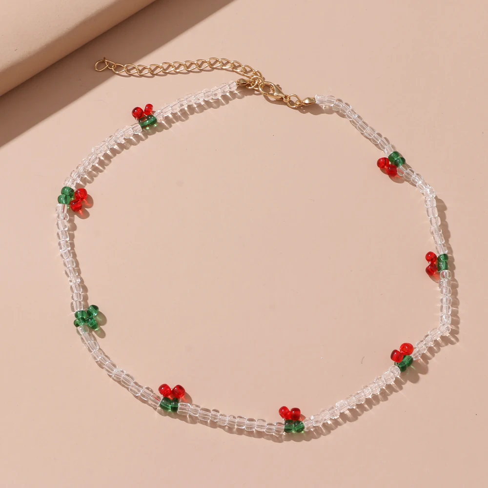 FNIO Y2K Trendy Bead Strand Beaded Choker Necklace For Women Bohemian Colorful Handmade Short Daisy Pearl Necklace Jewelry