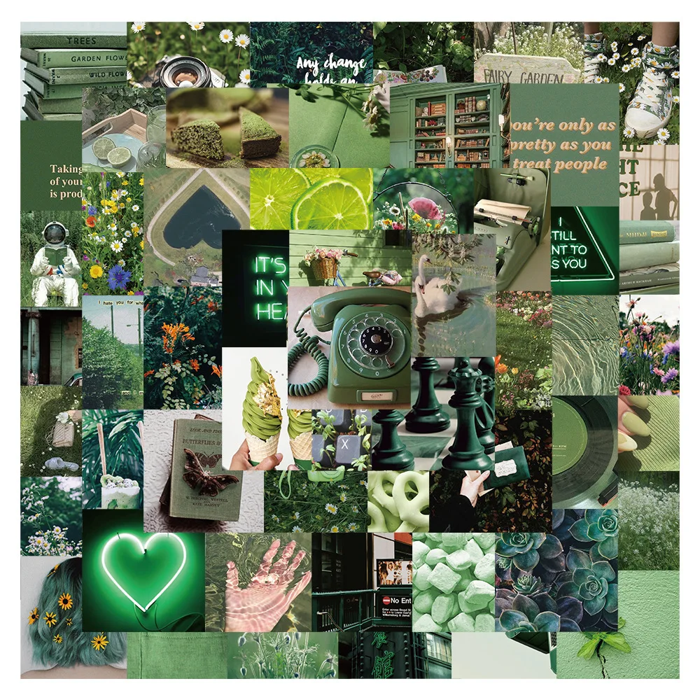 

56PCS Beautiful Green Scenery Girl Square Sticker Fresh DIY Motorcycle Skateboard Notebook Suitcase Decal Graffiti Sticker F3