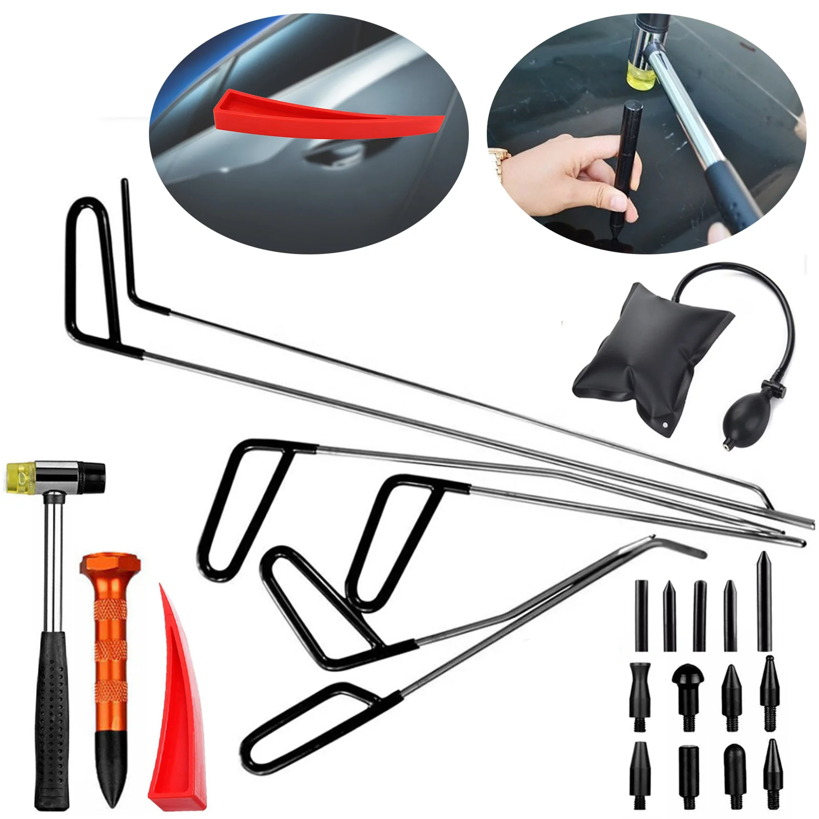 Paintless Dent Removal Rods Kits Paintless Dent Repair Removal Puller  Tools Push Rods Spring Steel Tail Set Hand Tools Set