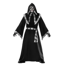 Grim Reaper Wizard Witch Halloween Costume for Women Men Monk Gothic Robe Cloak Gothic Cosplay Dress Carnival Festival Party