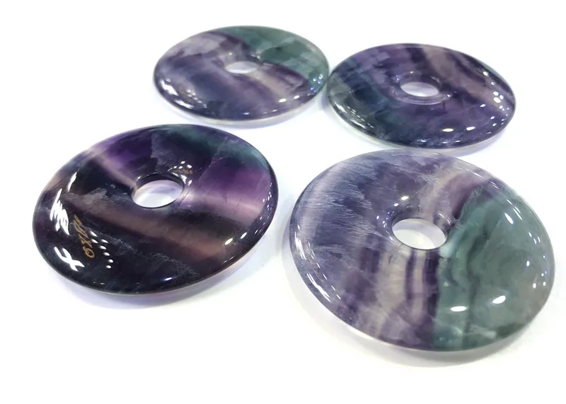 50mm Fluorite Donuts Natural Colorful Stones Big Hole Pendant Necklace Fashion Jewelry 1PC Round Shape