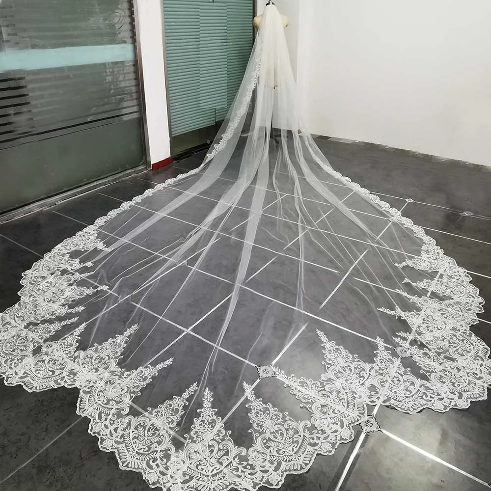 Lace 5 Meters Long Wedding Veil White Ivory High-end Bridal Veil with Comb One Layer Veil for Bride Wedding Accessories