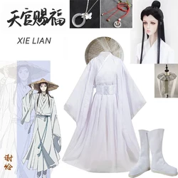 Anime Xie Lian Cosplay Costume Tian Guan Ci Fu Cosplay Xielian Wigs Bamboo Hat Shoes Prop White Han Fu Outfit Unisex Costumes