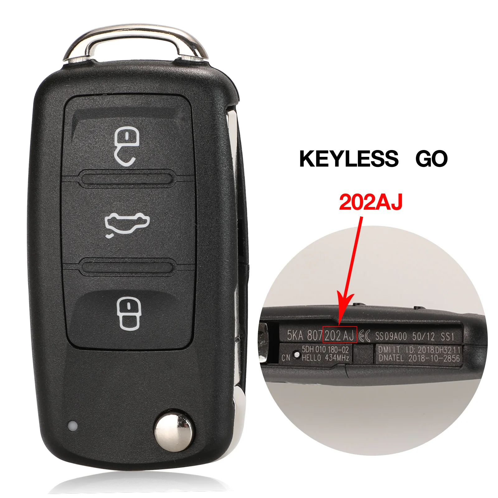 jingyuqin 434MHZ ID48 Chip Keyless go 5K0837202AJ/5K0837202AD Remote Key For VW Caddy Eos Golf Jetta Beetle Polo Tiguan Touran