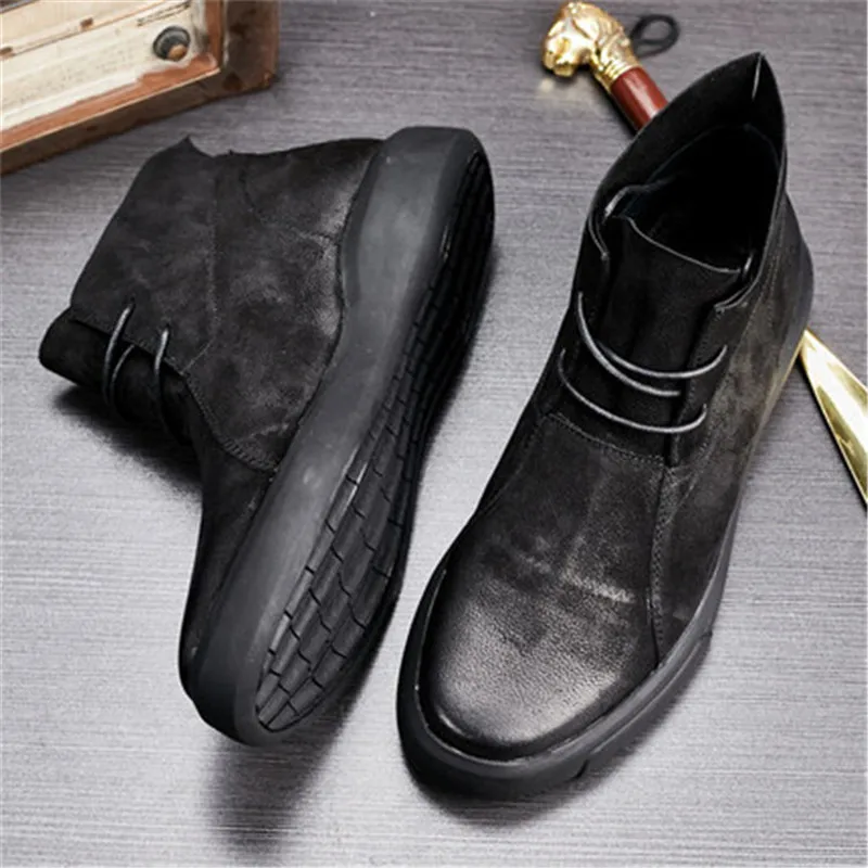 High band  genunine leather Men\'s Fashion Winter Velvet  British fashional excellent quality Boots