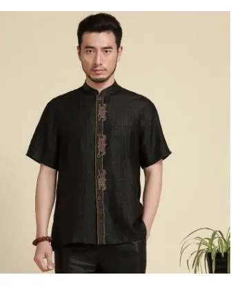 

Tang Style Men's xiangyunshan silk short sleeve Chinese Style Men's shirt silk 32068