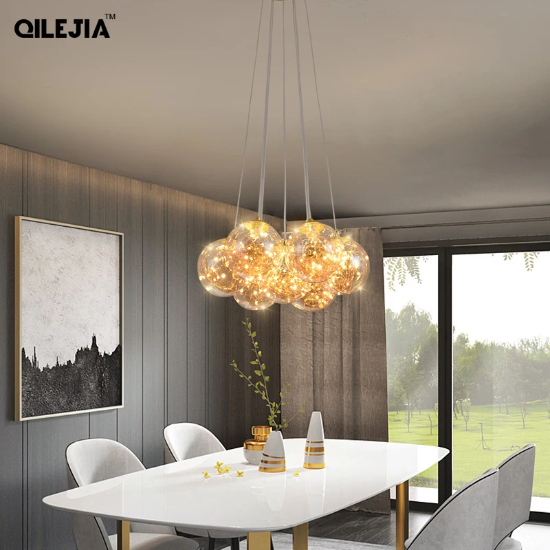 

Modern Luxury Glass Dome Pendant Lights For Kitchen Dining Table High Light Transmission Lampshade Lighting LED Hanging Lamps