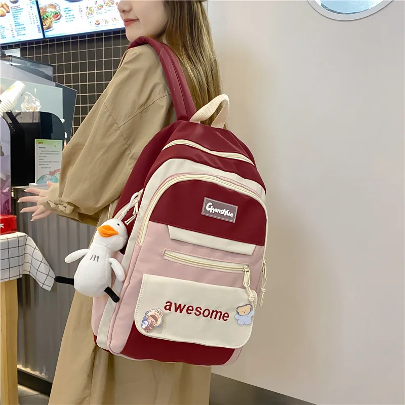 New Color Contrast Women College Schoolbag Simple Design Teenage Girl Backpack Harajuku Wind Backpacks Large Capicity Book Bag