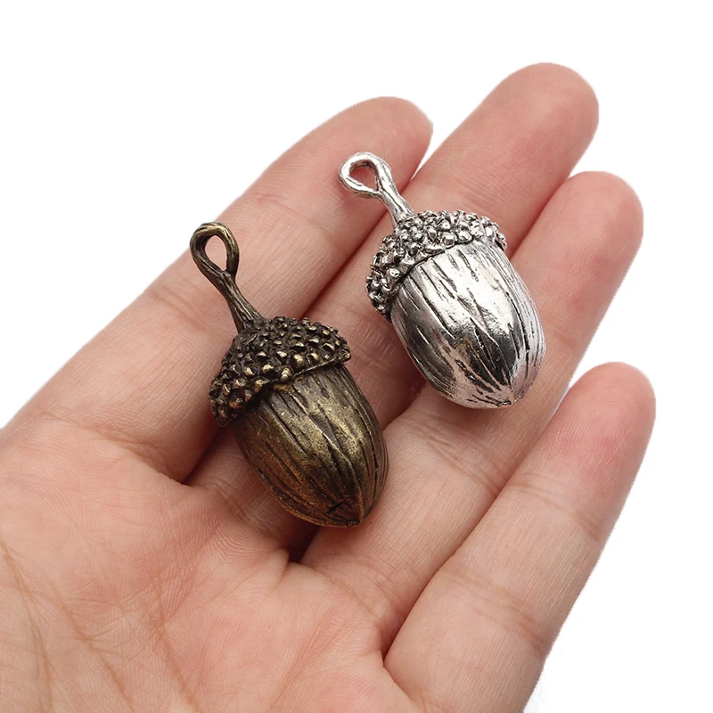 2Pcs/set Tibetan Silver/Bronze 3D Nut Acorn Charms Pendant DIY Necklace Jewelry Findings Making Women Handmade Crafts Gifts