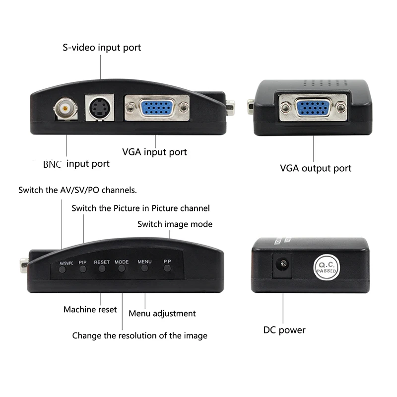 BNC to VGA Video Converter S-video Input to PC VGA Out Adapter Digital Switcher Box For PC TV Camera DVD DVR