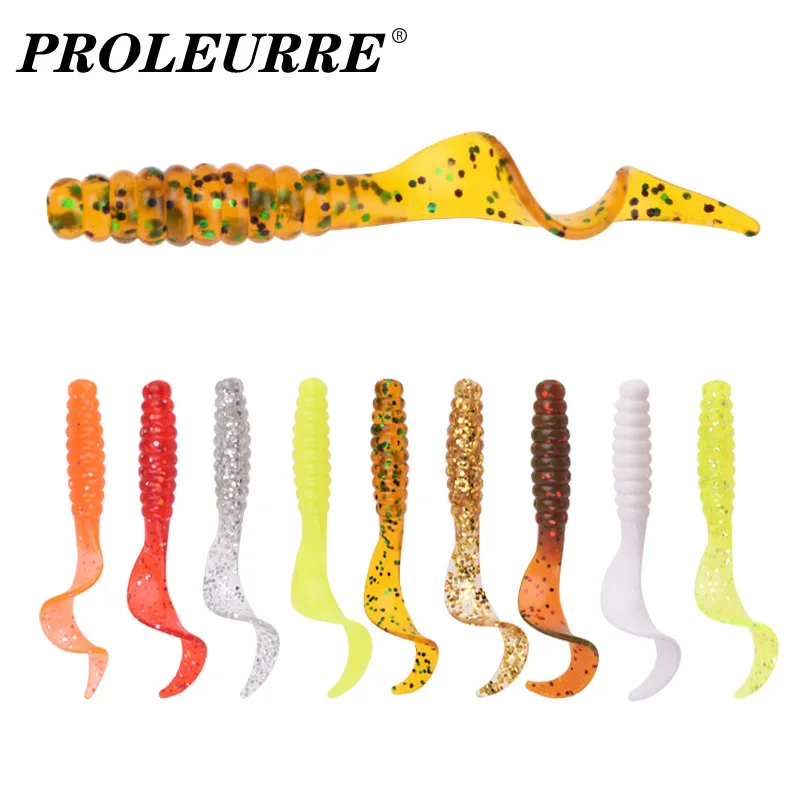 10Pcs/Lot Spiral Tail Worm Soft Bait 4.8mm 1.2g Jig Wobbler Fishing Lure Shrimp Salt Smell Artificial Silicone Soft Baits Tackle