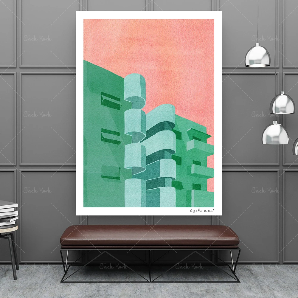 

Posters Pink and Green Tel Aviv City Building Wall Art Prints On Canvas Painting For Office Living Room Home Decor