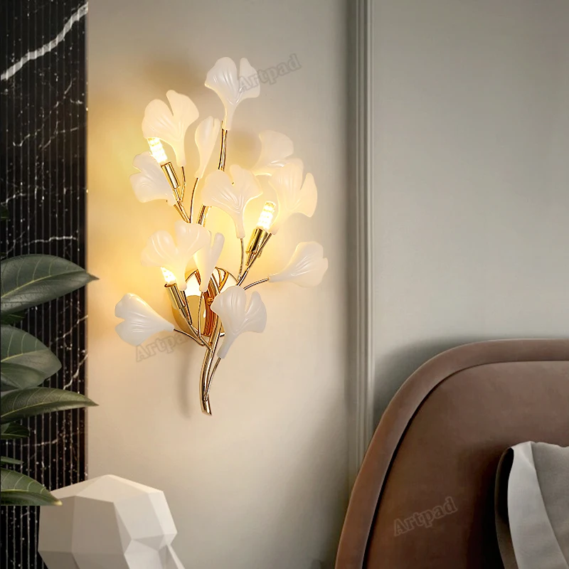 Imagem -04 - Nordic Ginkgo Leaf Wall Lamp Luminárias Decoração Interior Quarto Sala de Estar Escadas Cabeceira