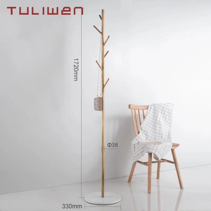 Antique Brass Coat Rack Free Standing  8 Hooks Tree Clothes Rack Marble Base Stand for Coats Hats Scarves Clothes
