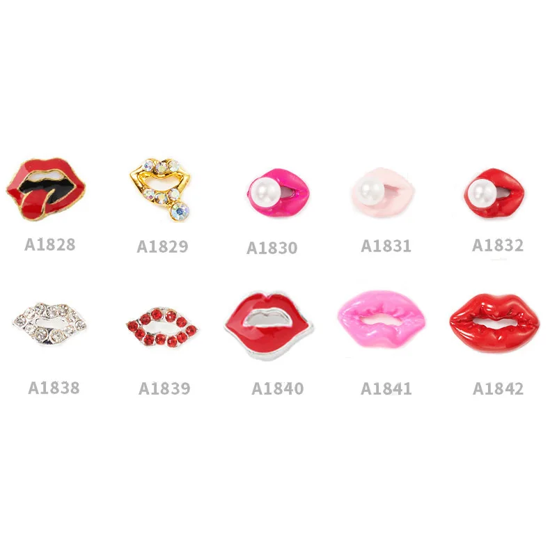 

10Pcs 3D Metal Cute Lips For Nail Art Fashion Red Lips Glitter Nail Art Decorations Alloy Nail Charms Nail Accessories