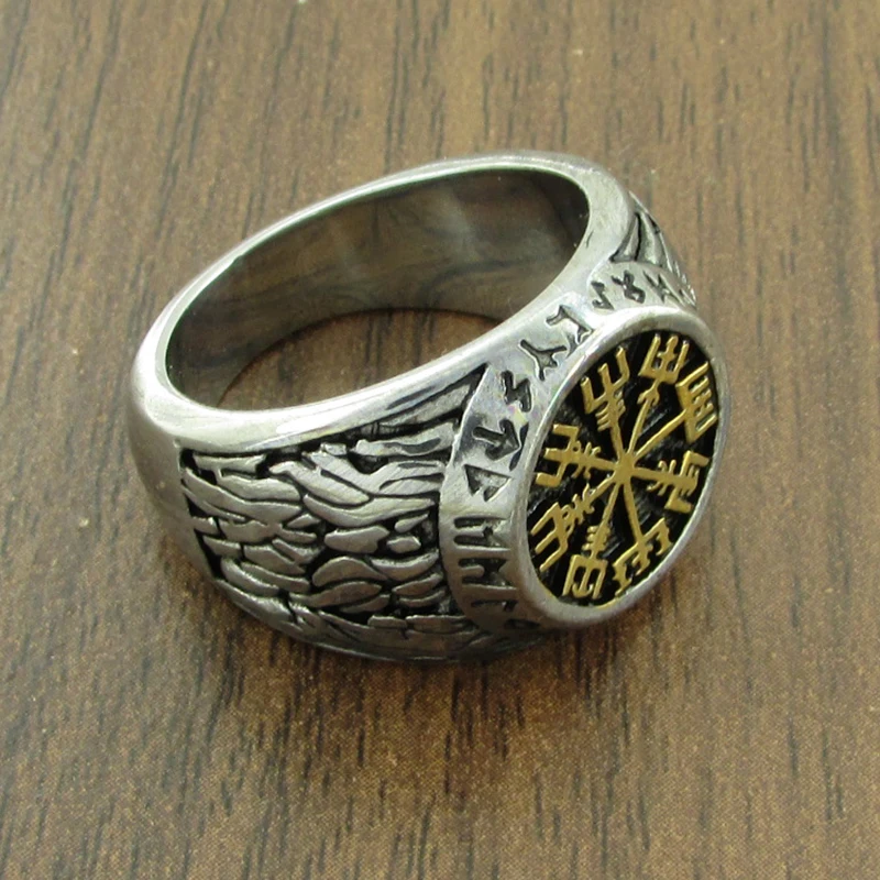 Vintage 316L Stainless Steel Nordic Viking Helm Of Awe Ring Custom Rune Beads Sign Scandinavian Odin Symbol Fashion Men Jewelry - Image 4