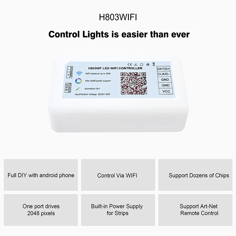 DC5-24V LED WIFI Contrôleur Max 2048 Pixels Soutien Des Douzaines De Puces Pixel Bande ArtNet Télécommande H803WF Controlador RVB