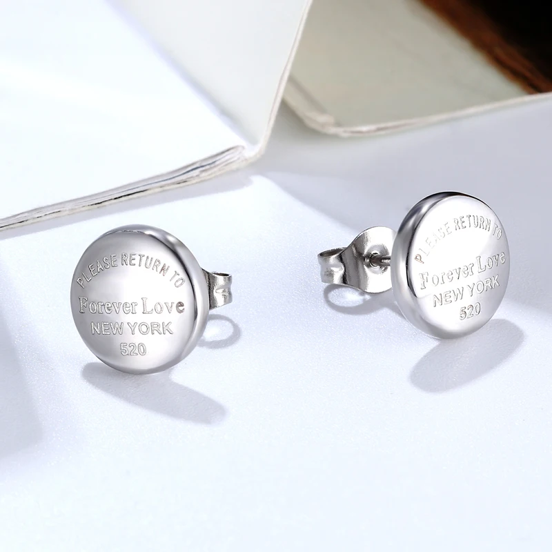 Beautiful With Radian Round Bean Shape Carving Forever Love Stud Earring Stainless Steel Jewelry For Women Earring Wholesale