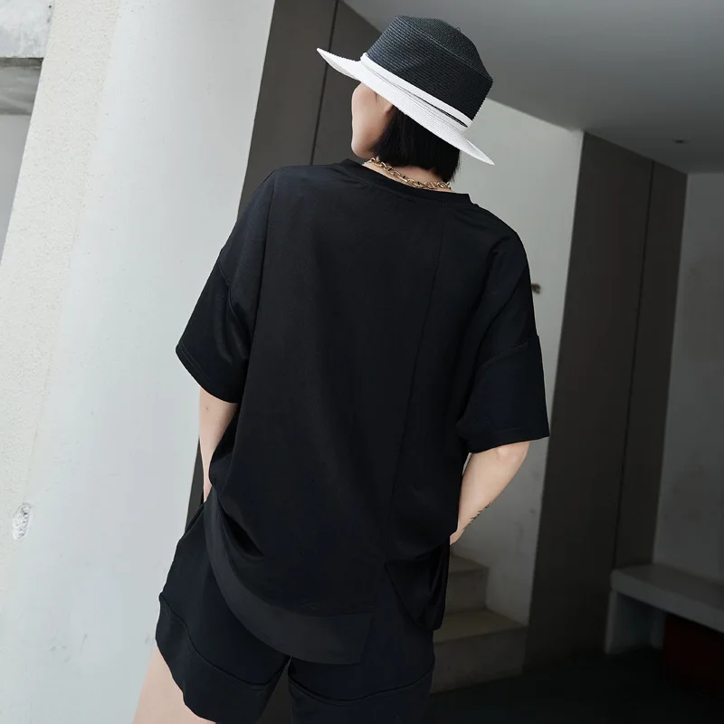 Ladies Short Sleeve T-Shirt Summer New Style Personality Pull Rope Design Street Casual Loose Large Size Short Sleeve T-Shirt