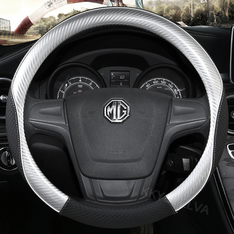 Carbon Fibre Leather Car Steering Wheel Cover 15 Inch/38cm for MG 3 5 6 7 ZS HS GS EHS EZS GT EV RX Currency Accessories