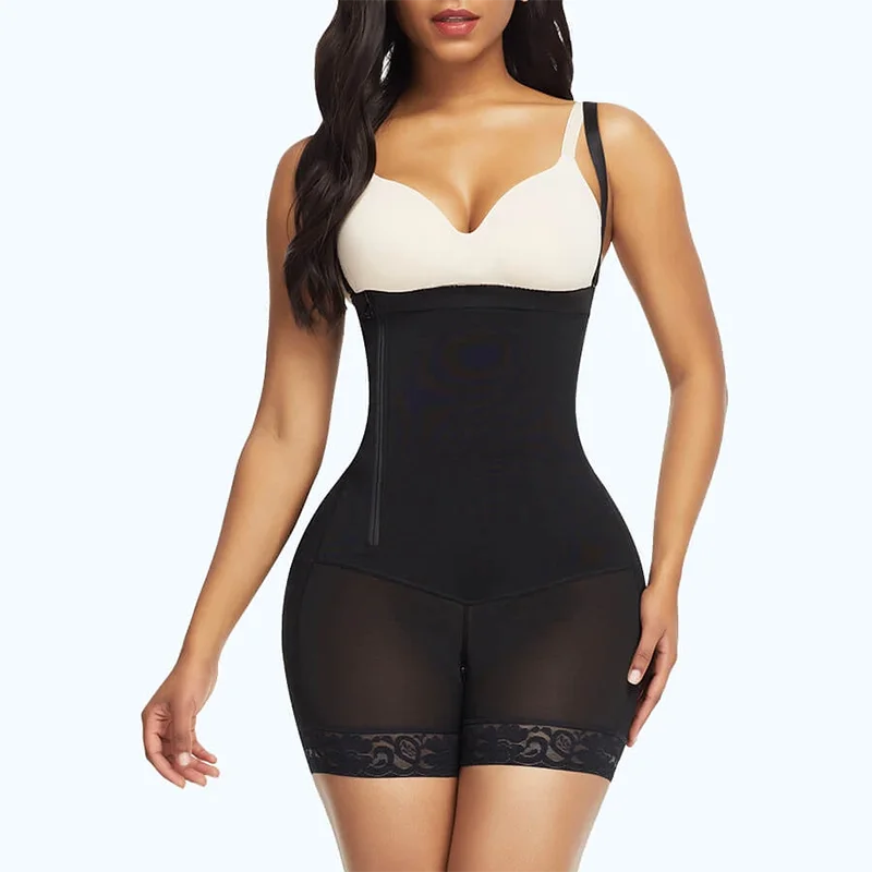 

Women'S Open Bust Tummy Control Thong High Waist Ladies Bodysuits Lace Ajustable Shoulder Shapewear Shorts