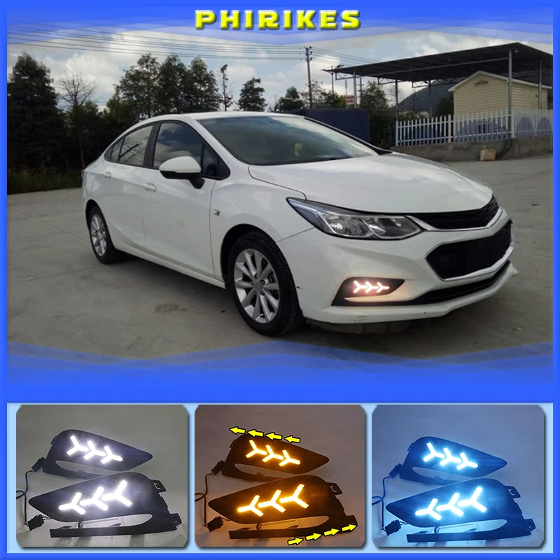 

2Pcs DRL For Chevrolet Cruze 2016 2017 2018 Daytime Running Lights fog lamp cover headlight 12V Daylight signal for Chevy