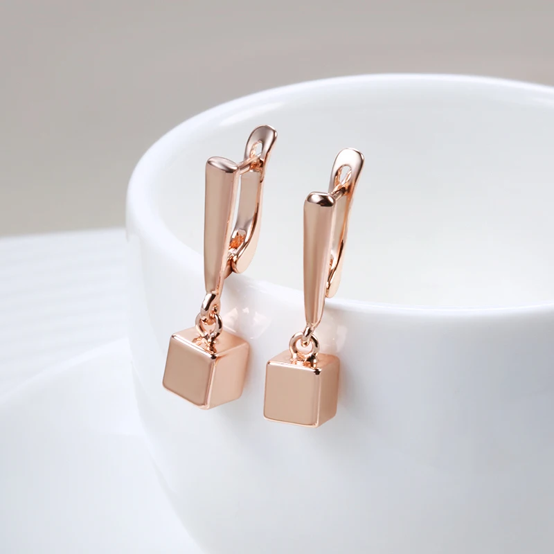 Kinel Hot Fashion Glossy Dangle Earrings For Women 585 Rose Gold Color Simple Square Pendant Accessories Daily Fine Jewelry