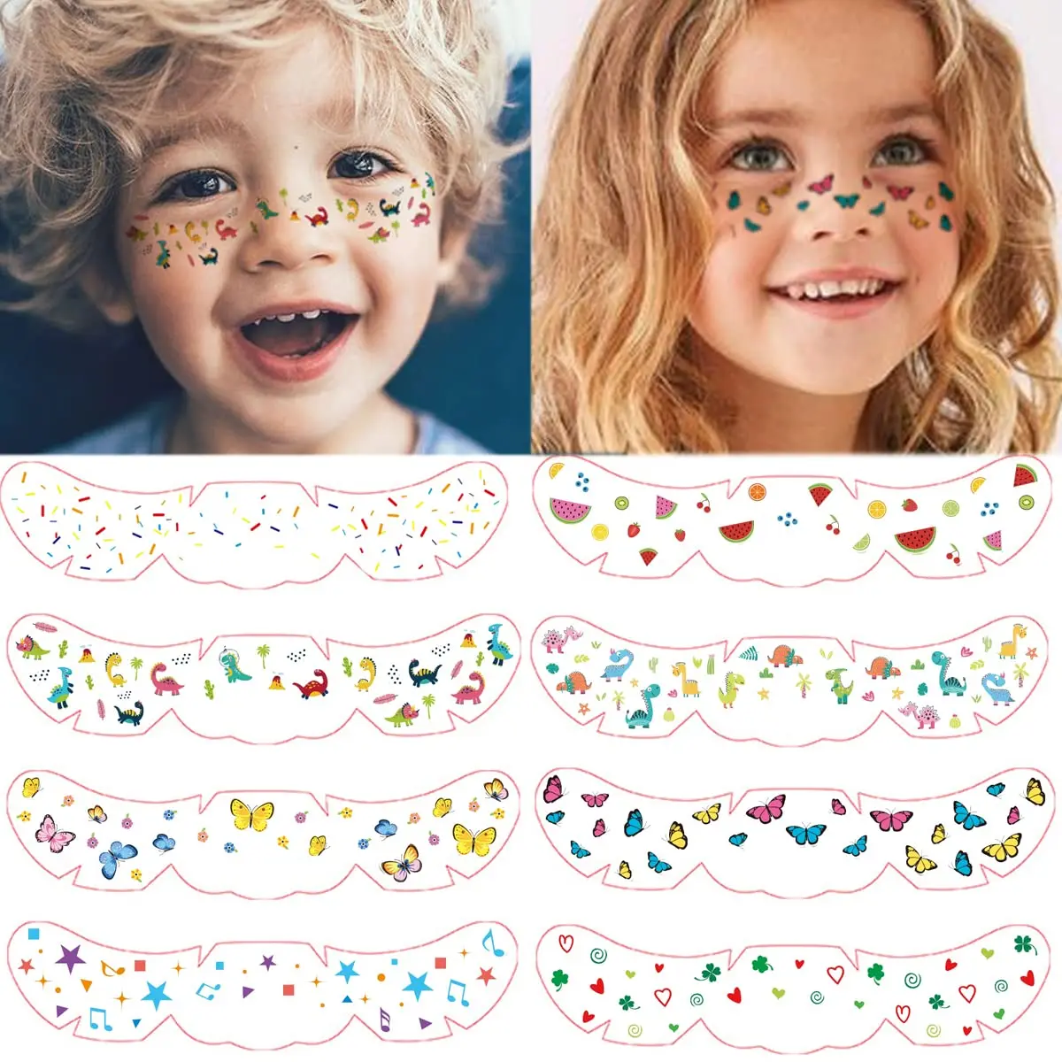 New Face Temporary Tattoos For Kids Cartoon Butterfly Fruit Dinosaur Face Freckle Tattoo Stickers for Girls Boys Makeup Party